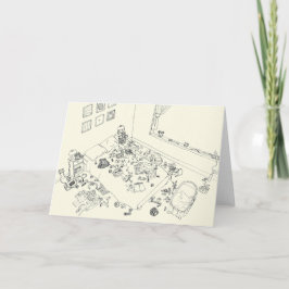 Funny New Baby Parent Mess Line Drawing from Above Kaart