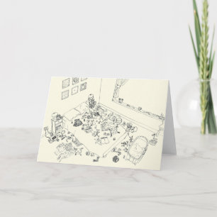 Funny New Baby Parent Mess Line Drawing from Above Kaart