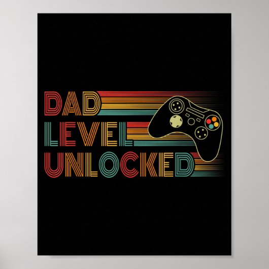 Funny New Dad Shirt Dad Level Unlocked Gaming Game Poster (Voorkant)