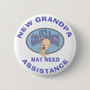 Funny New Grandpa heeft misschien hulp nodig Ronde Button 5,7 Cm