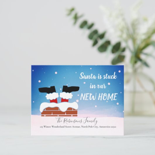 Funny New Home Kerstfeestay Santa Moving Aankondigingskaart (Staand voorkant)