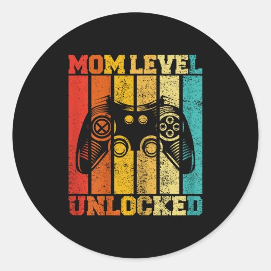 Funny New Mom Level Unlocked Gaming Pregnancy Anno Ronde Sticker (Voorkant)