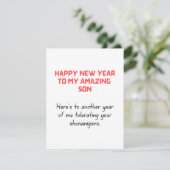 Funny New Year Card voor Zoon Feestdagenkaart (Staand voorkant)