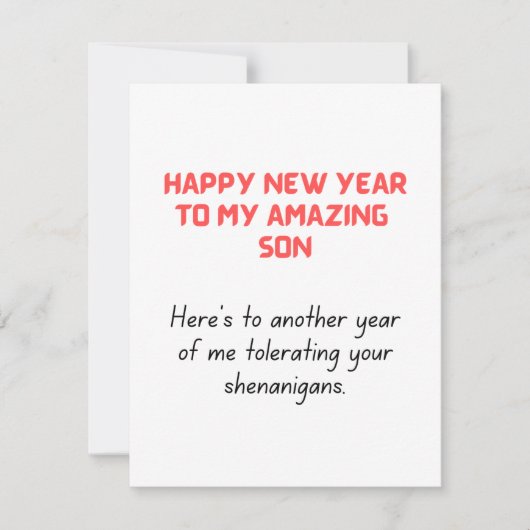 Funny New Year Card voor Zoon Feestdagenkaart (Voorkant)