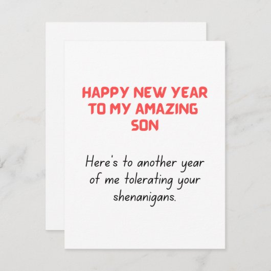 Funny New Year Card voor Zoon Feestdagenkaart (Voorkant / Achterkant)