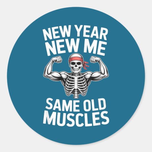 Funny New Year Gym Skeleton Resolution Workout Hum Ronde Sticker (Voorkant)