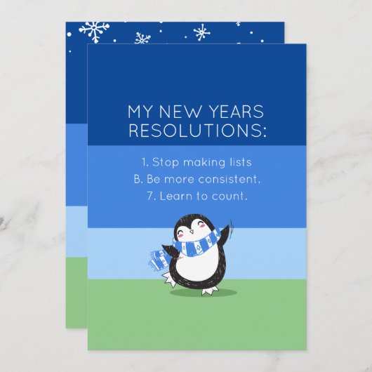 Funny New Year Resolution Holiday Kaart in Blue (Voorkant / Achterkant)