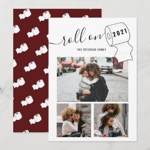 Funny New Year roll on toilet paper 3 foto's rood Kaart