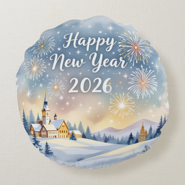 Funny New Year Round Pillow Rond Kussen (Achterkant)