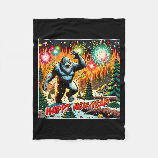Funny New Years Eve 2024 Bigfoot And Fireworks Hum Fleece Deken (Voorkant)