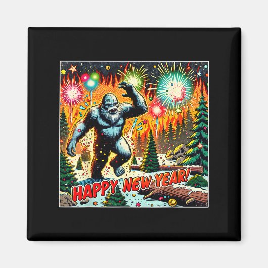 Funny New Years Eve 2024 Bigfoot And Fireworks Hum Magneet (Voorkant)