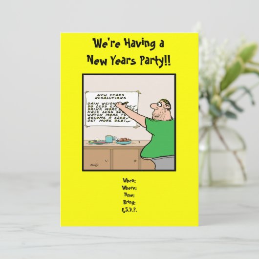 Funny New Years Party Invitation, Kaart (Staand voorkant)