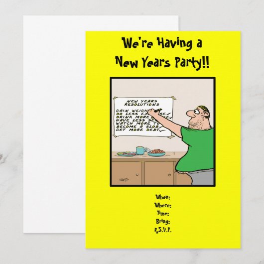 Funny New Years Party Invitation, Kaart (Voorkant / Achterkant)