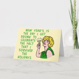 Funny New Years Retro Drink Woman Champagne Feestdagen Kaart