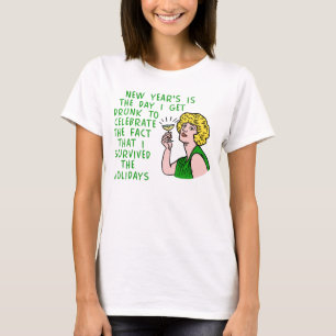 Funny New Years Retro Drink Woman Champagne T-shirt