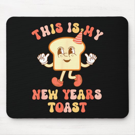 Funny New Year's Toast Bread Pun Retro Hipe Muismat (Voorkant)