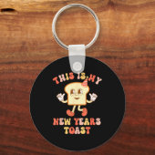 Funny New Year's Toast Bread Pun Retro Hipe  Sleutelhanger (Voorkant)