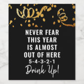 Funny New Years Zwart Goud Glitter Confetti Wijn Etiket (Enkel label)