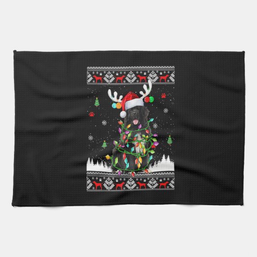 Funny Newfoundland Dog Kerstmis Theedoek (Horizontaal)