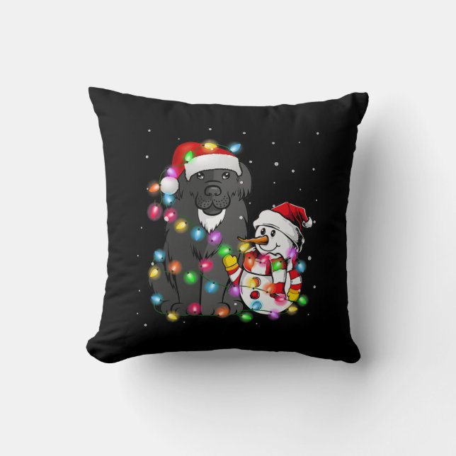 Funny Newfoundland Dog | kerstsnowman Light Kussen (Voorkant)