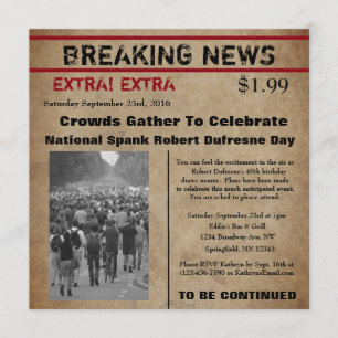 Funny Newspaper Birthday Invitation Kaart