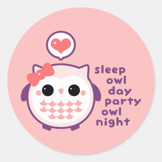Funny Night Owl Ronde Sticker (Voorkant)