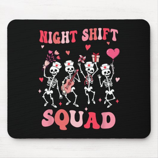 Funny Night Shift Squad Nurses Skeleton Dancing Va Muismat (Voorkant)