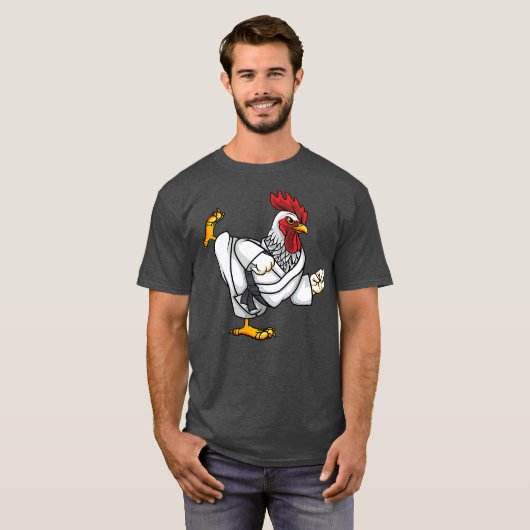 Funny Ninja Chicken rooster doet Karate Samurai T-shirt (Voorkant volledig)