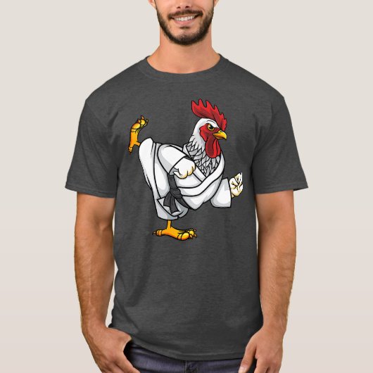 Funny Ninja Chicken rooster doet Karate Samurai T-shirt (Voorkant)