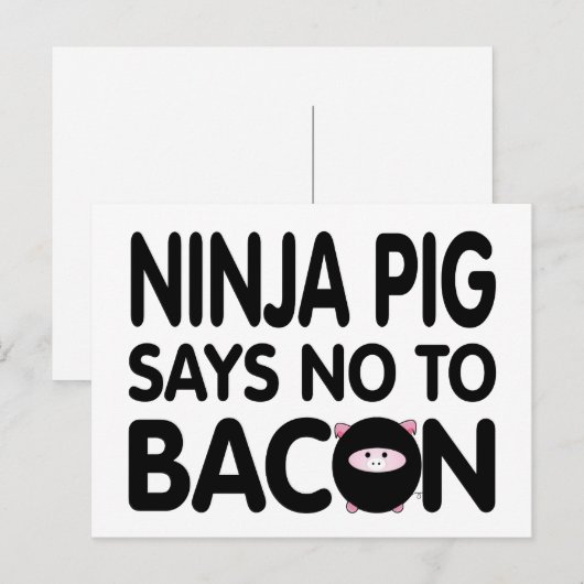 Funny Ninja Pig zegt nee tegen Bacon Briefkaart (Voorkant / Achterkant)