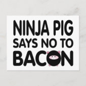 Funny Ninja Pig zegt nee tegen Bacon Briefkaart (Voorkant)