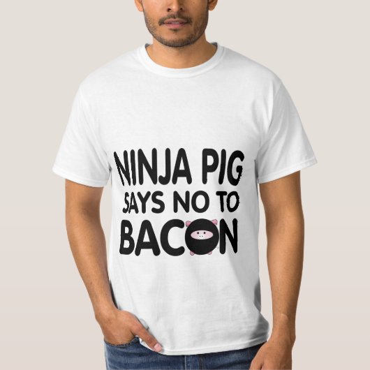 Funny Ninja Pig zegt nee tegen Bacon T-shirt (Voorkant)