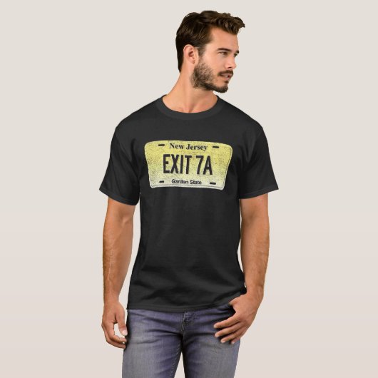 Funny NJ State Vanity License Bord EXIT 7A T-shirt (Voorkant volledig)