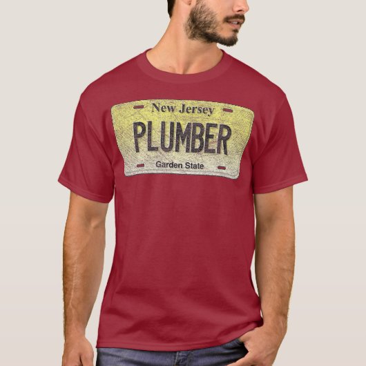 Funny NJ State Vanity License Bord PLUMBER T-shirt (Voorkant)