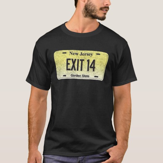 Funny NJ State Vanity License Plate EXIT 14 T-shirt (Voorkant)
