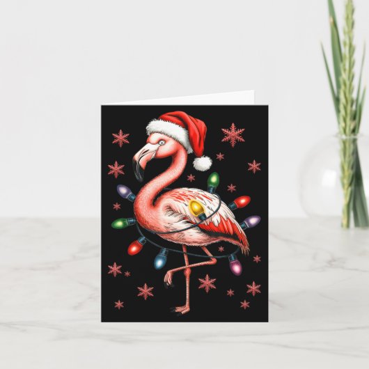 Funny Nk Flamingo Christmas Tree Lights Xmas Snowf Kaart (Voorkant)