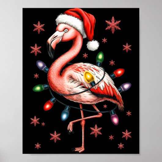 Funny Nk Flamingo Christmas Tree Lights Xmas Snowf Poster (Voorkant)