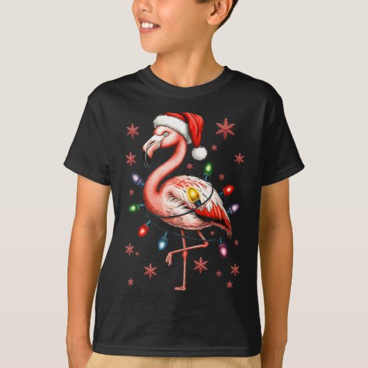 Funny Nk Flamingo Christmas Tree Lights Xmas Snowf T-shirt (Voorkant)