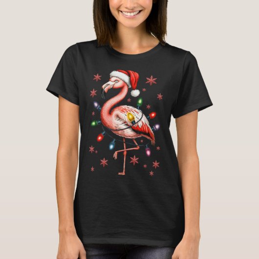 Funny Nk Flamingo Christmas Tree Lights Xmas Snowf T-shirt (Voorkant)