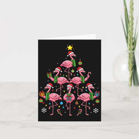 Funny Nk Flamingo Christmas Tree Santa Hats Holida Kaart (Voorkant)