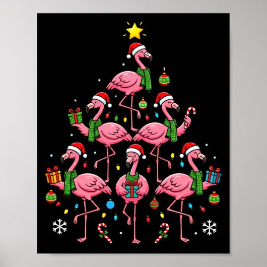 Funny Nk Flamingo Christmas Tree Santa Hats Holida Poster (Voorkant)