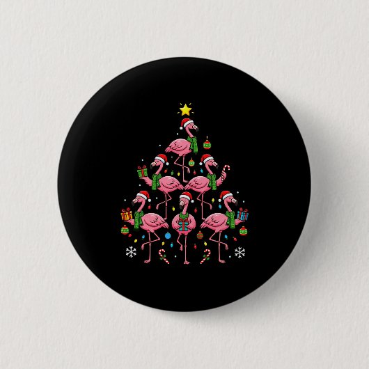 Funny Nk Flamingo Christmas Tree Santa Hats Holida Ronde Button 5,7 Cm (Voorkant)