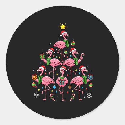 Funny Nk Flamingo Christmas Tree Santa Hats Holida Ronde Sticker (Voorkant)