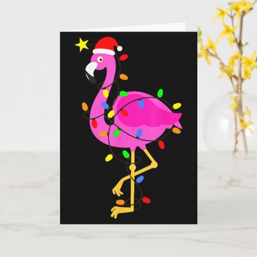 Funny Nk Flamingo In Santa Hat Christmas In July M Kaart (Gele Bloem)