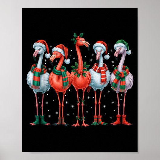 Funny Nk Flamingos Merry Christmas Tree Xmas Snowf Poster (Voorkant)