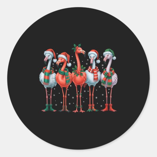 Funny Nk Flamingos Merry Christmas Tree Xmas Snowf Ronde Sticker (Voorkant)