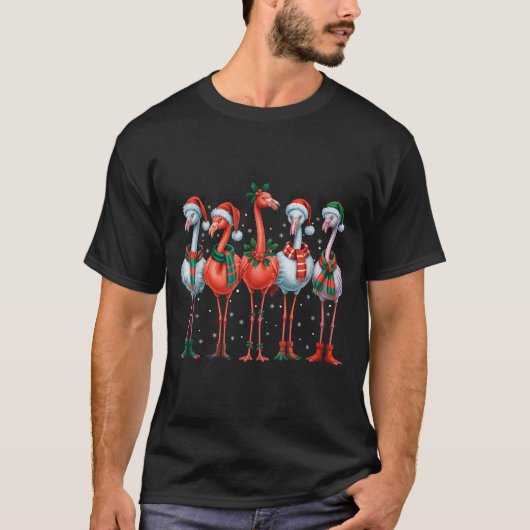 Funny Nk Flamingos Merry Christmas Tree Xmas Snowf T-shirt (Voorkant)