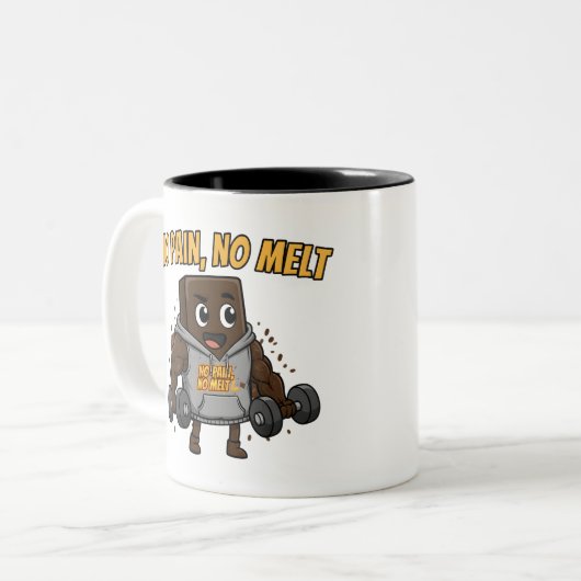 Funny "No Pain, No Melt" Chocolate Gym Mug Tweekleurige Koffiemok (Voorkant links)