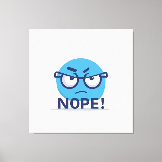 Funny Nope Emoji – Blue Angry Face with Glasses Canvas Afdruk (Voorkant)