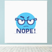 Funny Nope Emoji – Blue Angry Face with Glasses Canvas Afdruk (Insitu (Houten vloer))